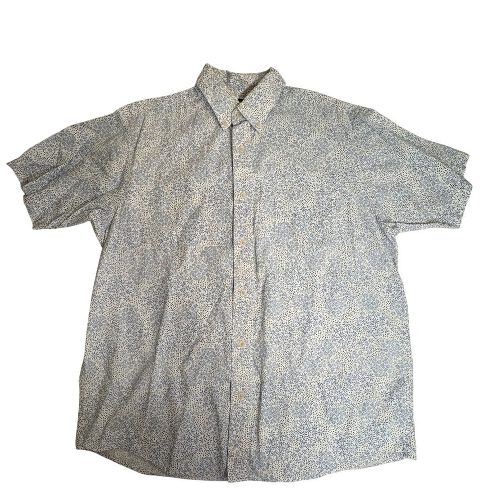 Roundtree & Yorke Men Lg Blue Floral Button Down Coastal Summer Island Resort
